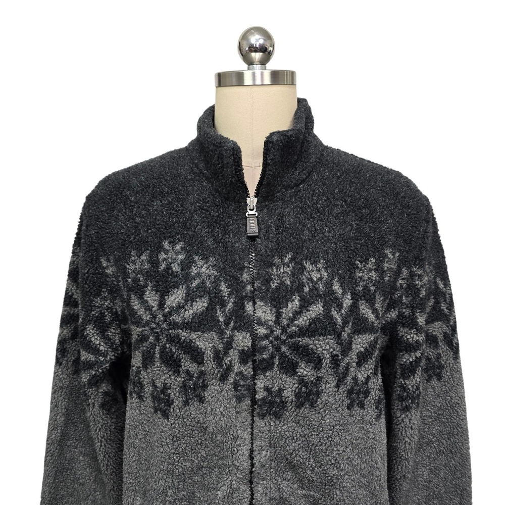 Roots Canada Womens Fleece Jacket Grey Ombre‎ Snowflake Fair Isle Full Zip Large - Picture 7 of 7